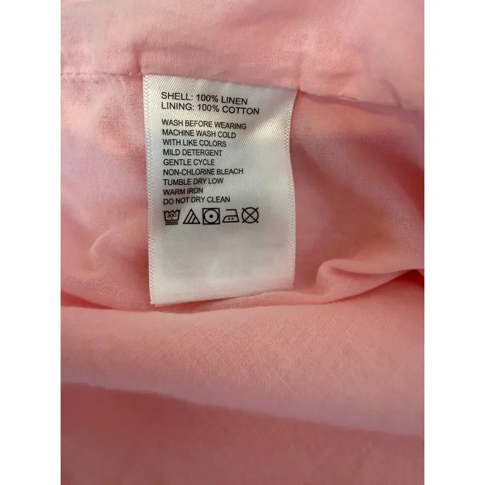 Tommy Bahama Pink 100% Linen Shift Dress Ruffle Neck Size L - Picture 4 of 7